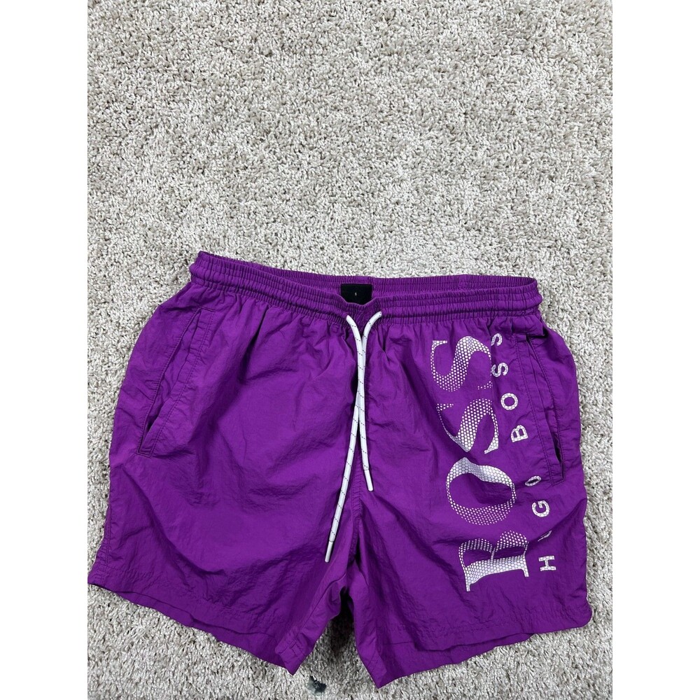 BOSS by Hugo Boss Men's Hybrid 5” LOGO print Quick-Drying Swim Shorts S, Plum